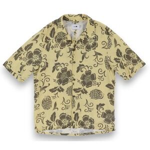 NN07 No Nationality Shirt Mens Medium Yellow Floral Linen Short Sleeve Aloha